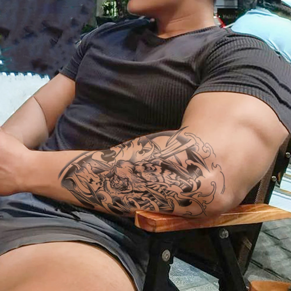 النمر المشارب عصير الحبر دائم مقاوم للماء المؤقتة الوشم ملصق الخيزران موجة الحيوان الطوطم وهمية الوشم هيئة الفن الرجال النساء الساق