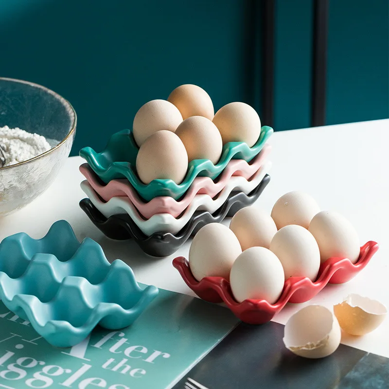 Creative Ceramic Egg Storage Tray Solid Color Six Grid Egg Grid Household Rectangular Ceramic Egg Rack Tableware Kitchensupplies