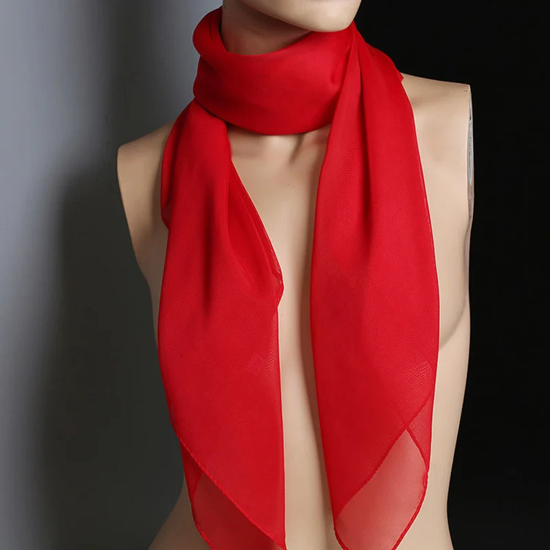 Korean Solid Color Transparent Gauze Square Silk Scarf 70*70cm Summer Thin Chiffon Neck Protection Woman's Sunscreen Shawl P71
