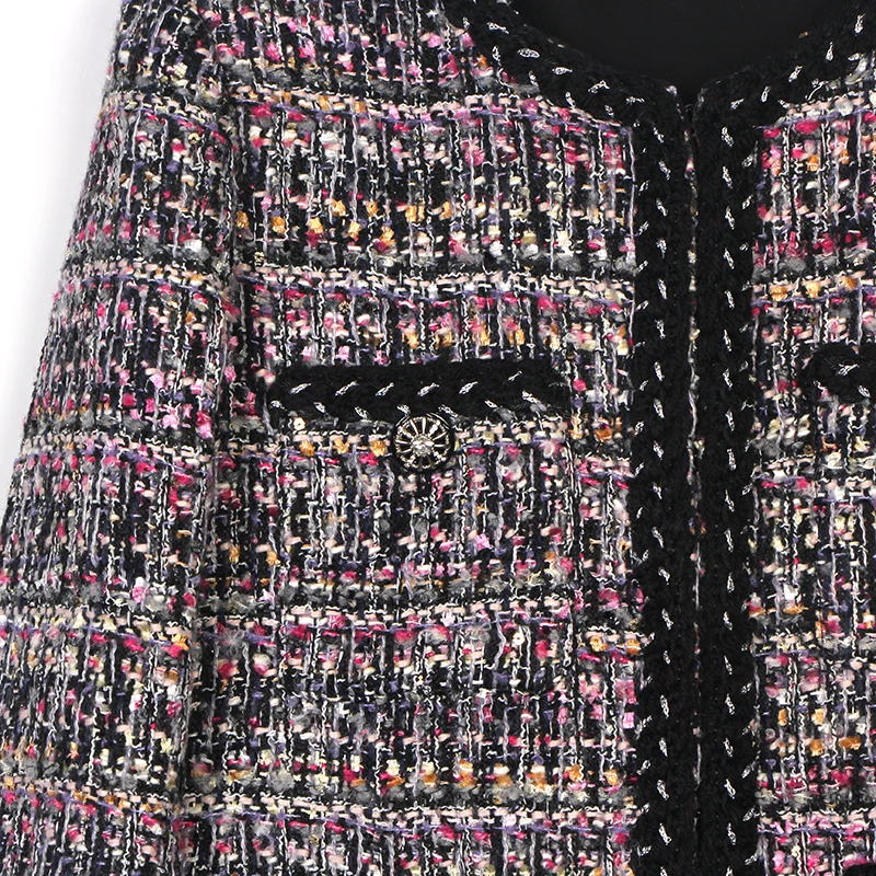 سترة صوف تويد عصرية أنيقة ملونة من غزل الزهور مصبوغة باللون الوردي والأرجواني قسم معلق جديد لمظهر أنيق #4