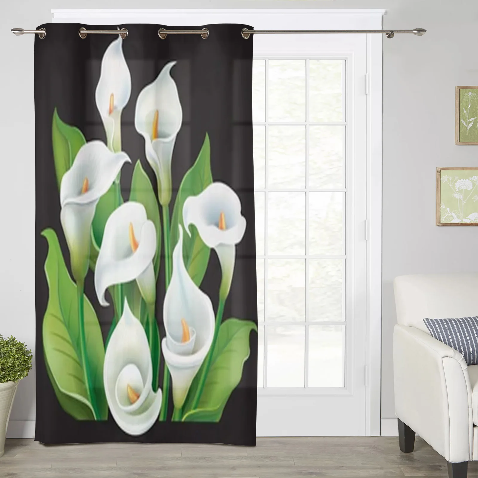 Bouquet Of Lilies On Black Background Window Curtains For Living Room Luxury Bedroom Decor Drapes Kitchen Window Treatments