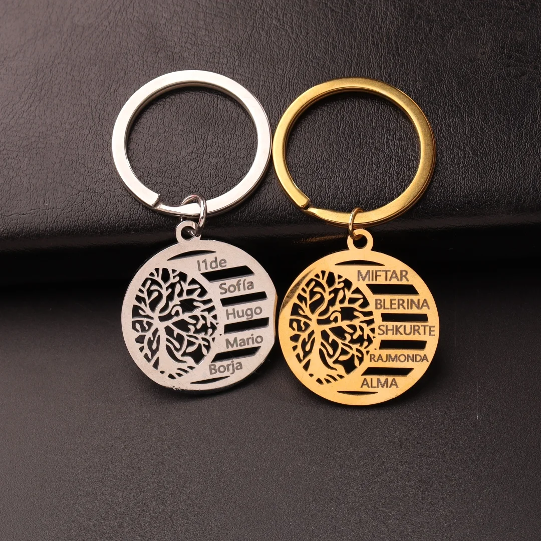 Custom Tree of Life Keychain Personalized Engraved Name Key Chain Family Member Key Ring Jewelry Husband Gifts