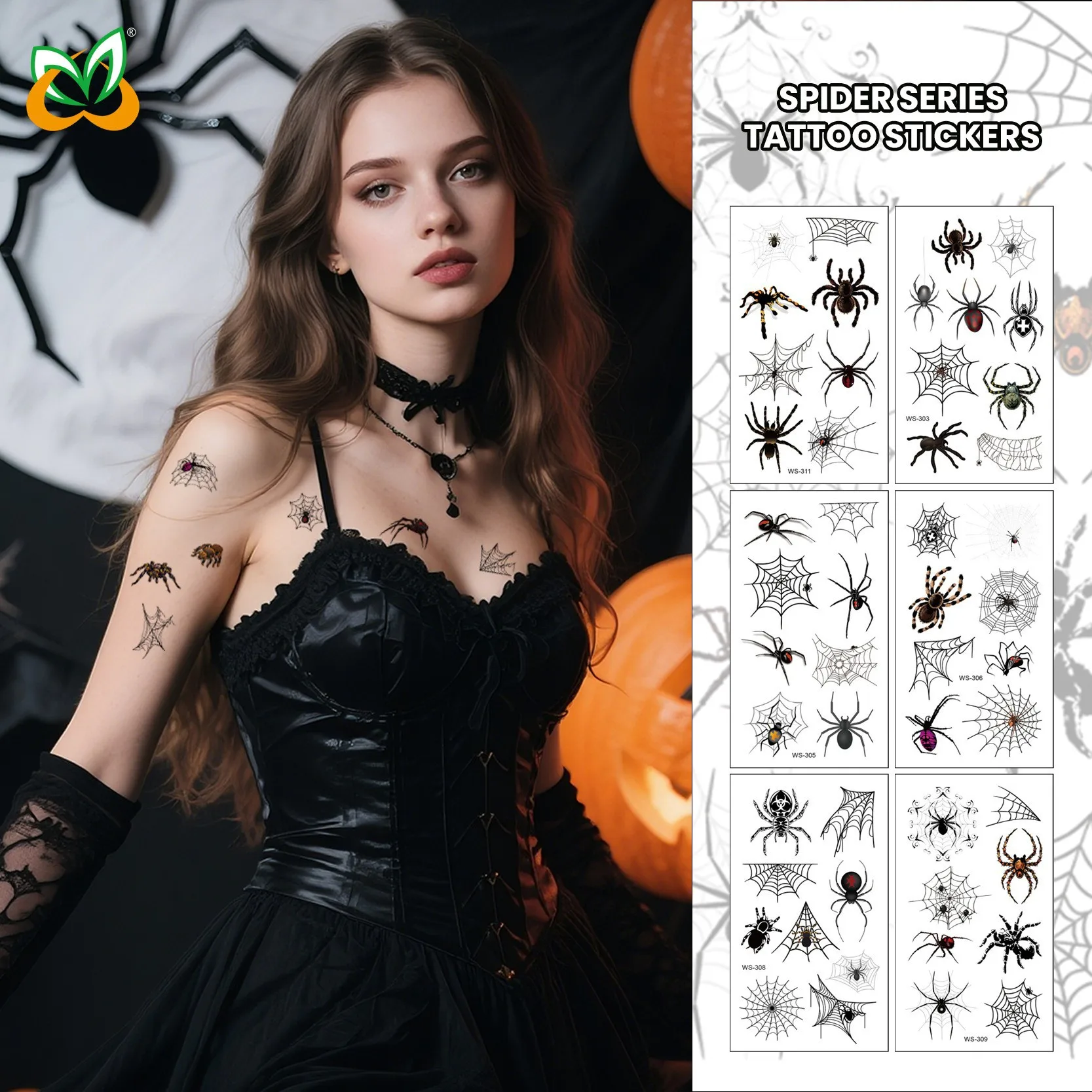

10 Sheets 3D Tattoos - Waterproof Spider Web Temporary Tattoo Stickers for Halloween Cosplay Face & Body Makeup Party Adults​​
