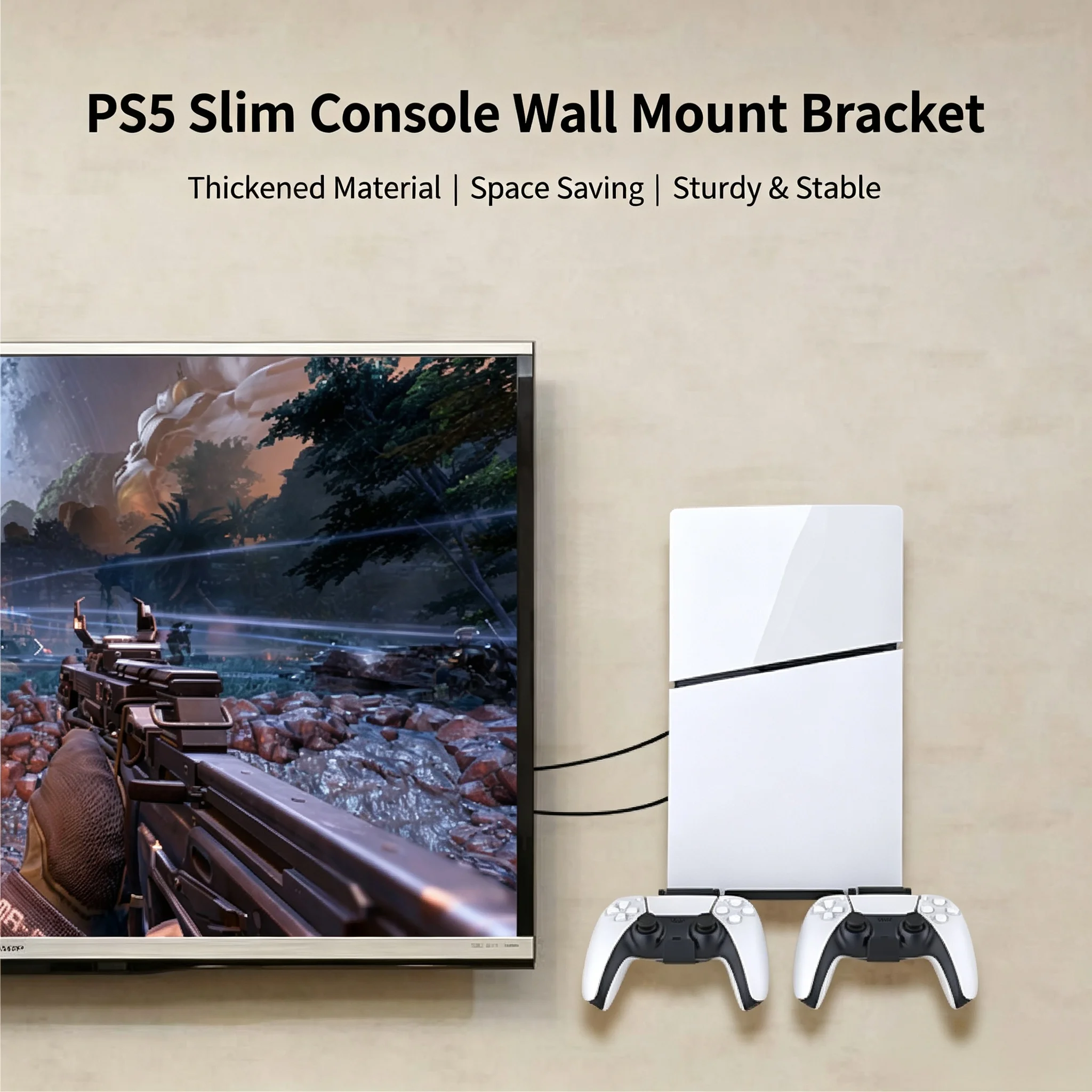 suporte-de-parede-para-ps5-slim-com-2-ganchos-para-comandos-prateleira-metalica-para-economizar-espaco-disponivel-em-preto-e-branco