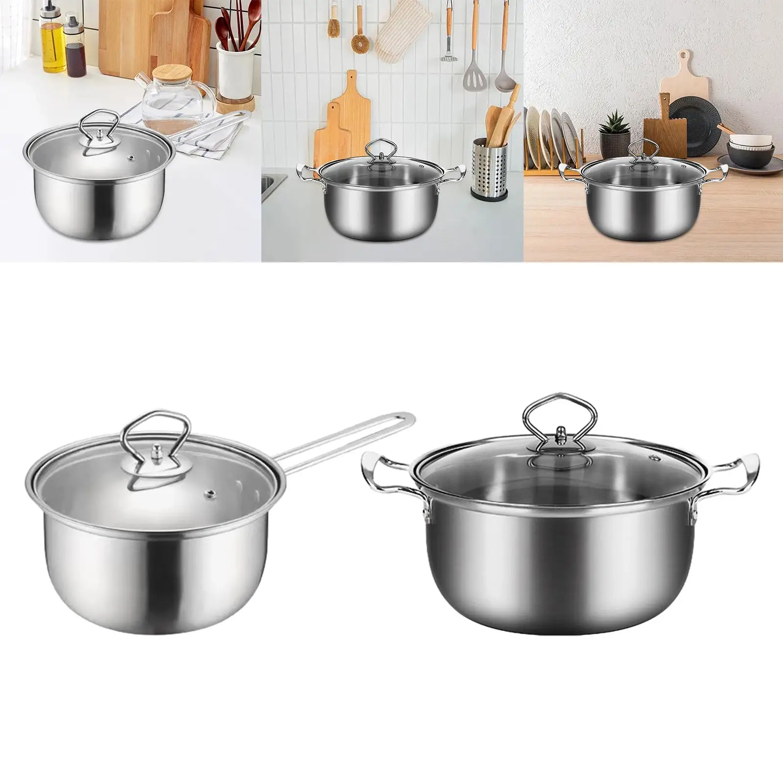 Milk Pot Soup Pot Saucepan with Lid 18cm 22cm Cooking Pot Kitchen Pot for Restaurant Kitchen Countertop Gravies Pasta Noodles