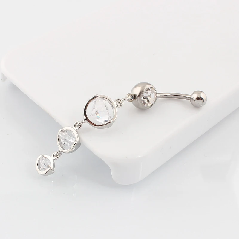 3 sections of shaking round zircon 14G316 stainless steel belly button nail belly button ring spicy girl decoration belly button