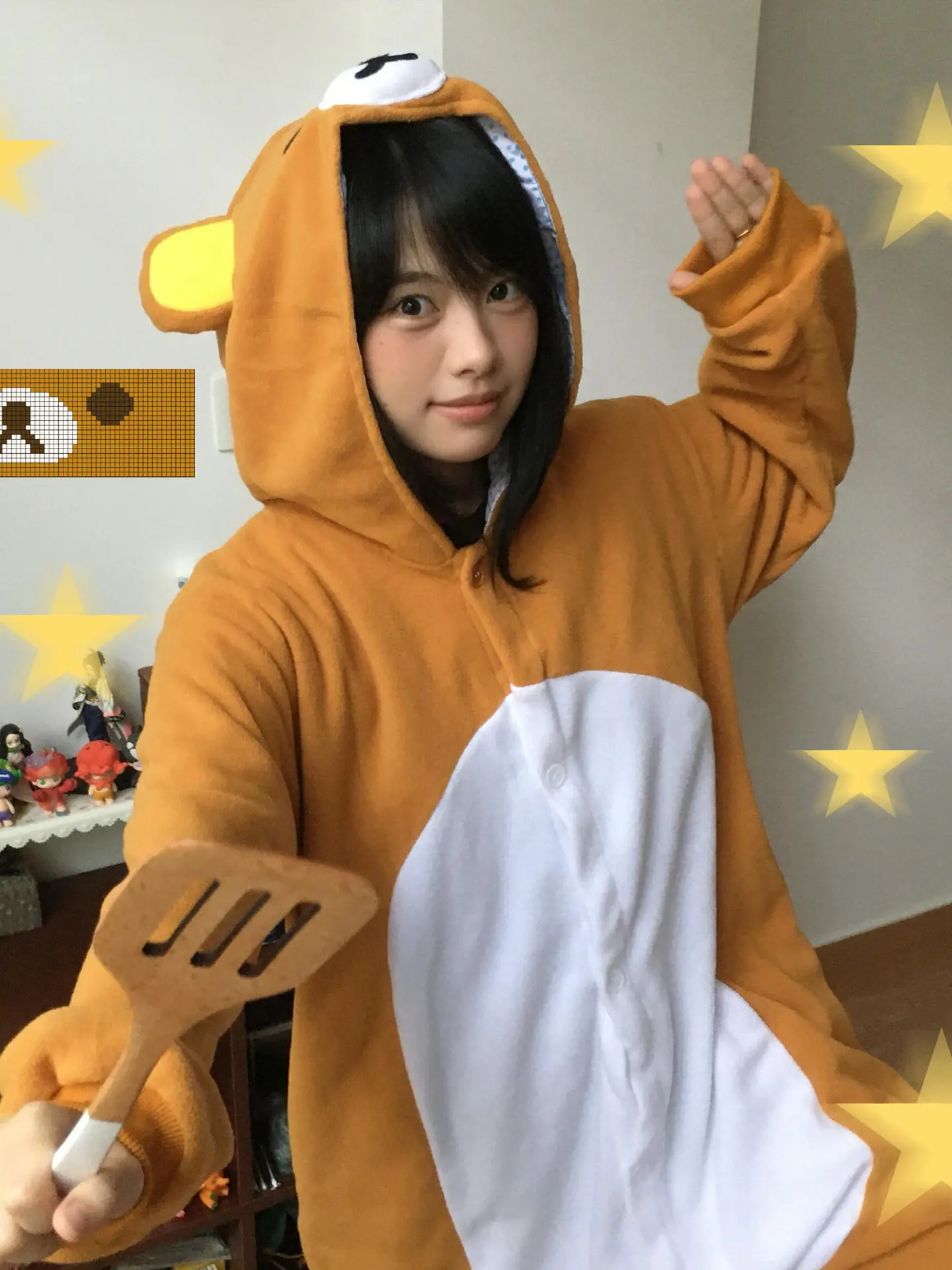 

Rilakkuma Onesie Pajamas Women Men Teens Flannel Thickened Fleece Winter Autumn Student Cartoon Funny Loungewear Set