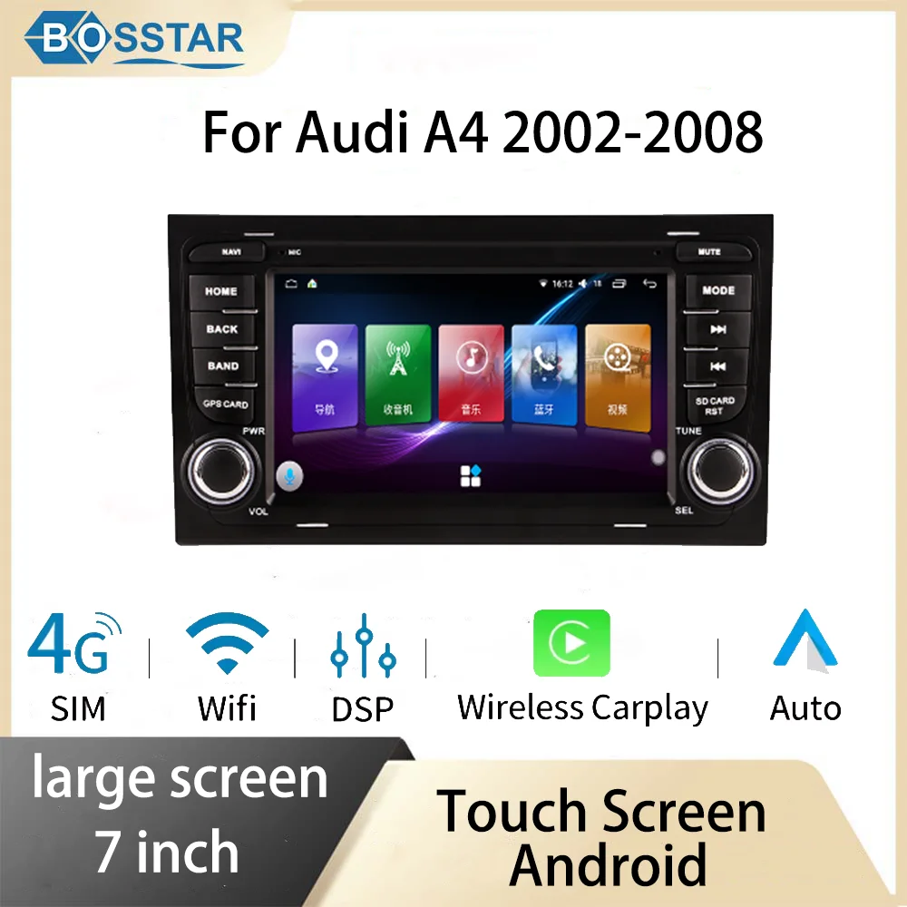

8 Core 7inch Car Radio Wireless Carplay Android Auto Multimedia Video Player BT FM For Audi A4 2002-2008 GPS Navigation Audio