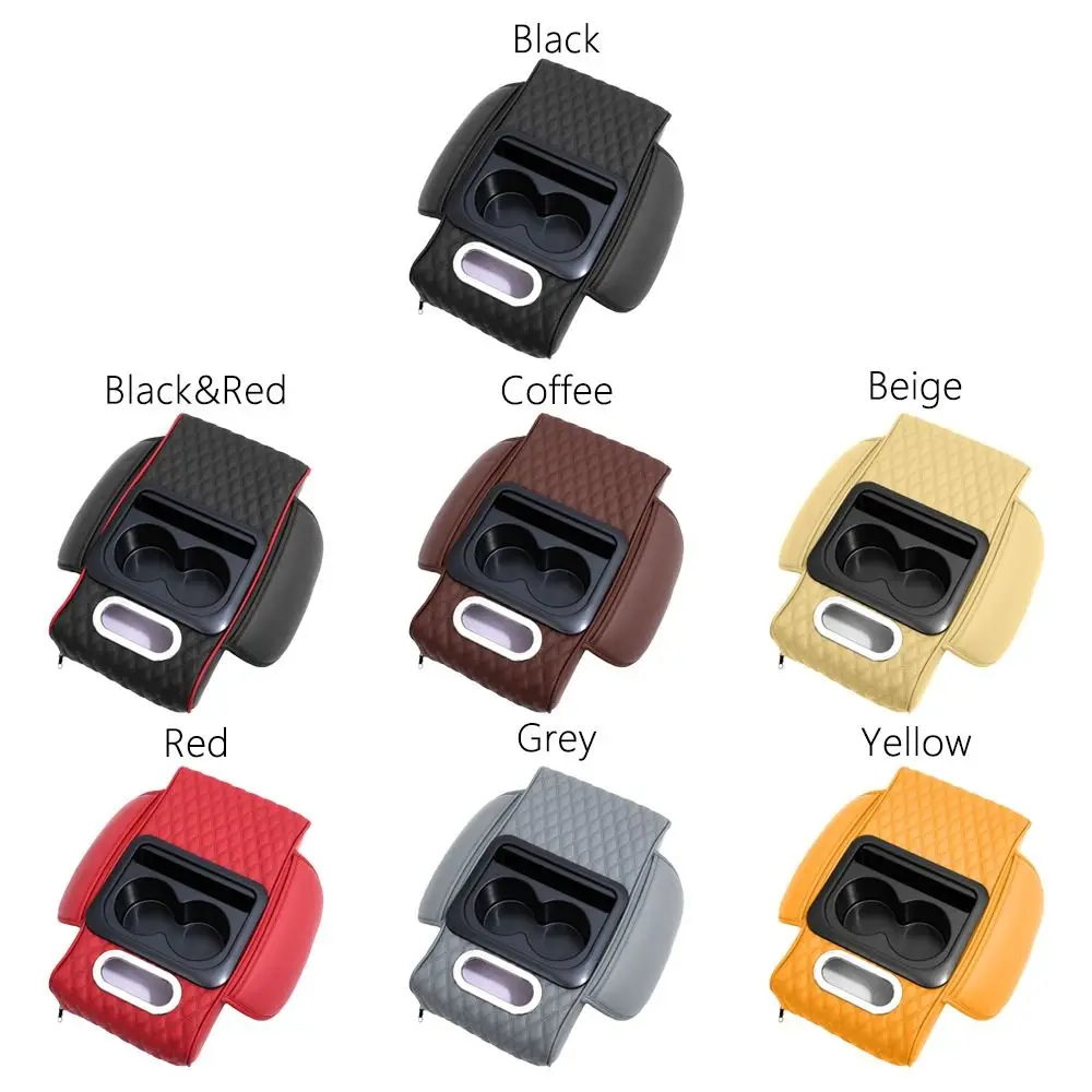 Car Center Console Height Increasing Armrest Cushion Multifunctional PU Leather Armrest Pad with Cup Holder Tissue Box