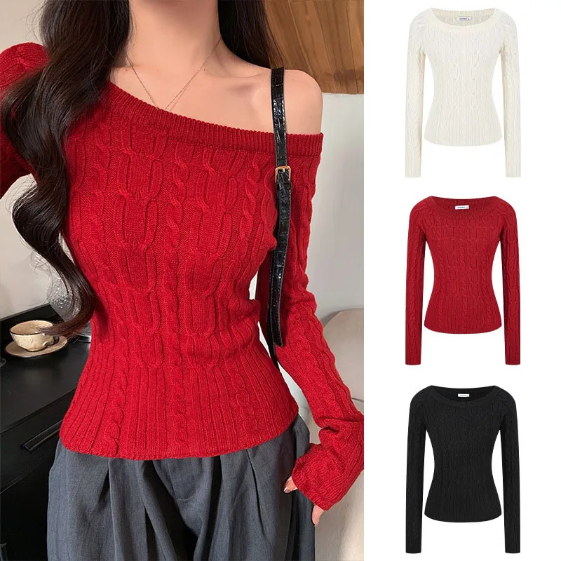 

Женские свитера, однотонные повседневные пуловеры с круглым вырезом и длинными рукавами, осень-зима, вязаные топы без бретелек