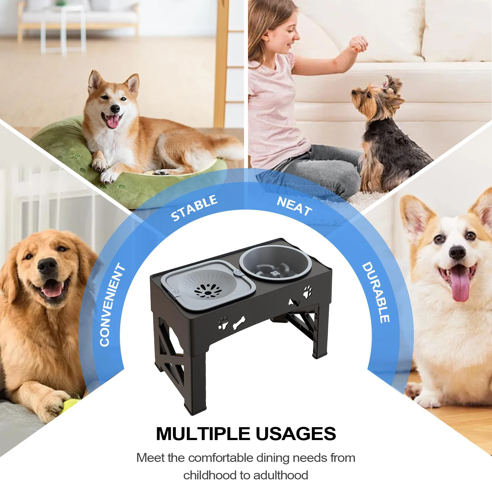 Support de gamelle ergonomique surélevé pour chien, gamelle surélevée antidérapante pour animaux de compagnie, support de gamelle pour nourriture et eau pour chiens et chats de petite, moyenne et grande taille, station d'alimentation pour animaux de compagnie