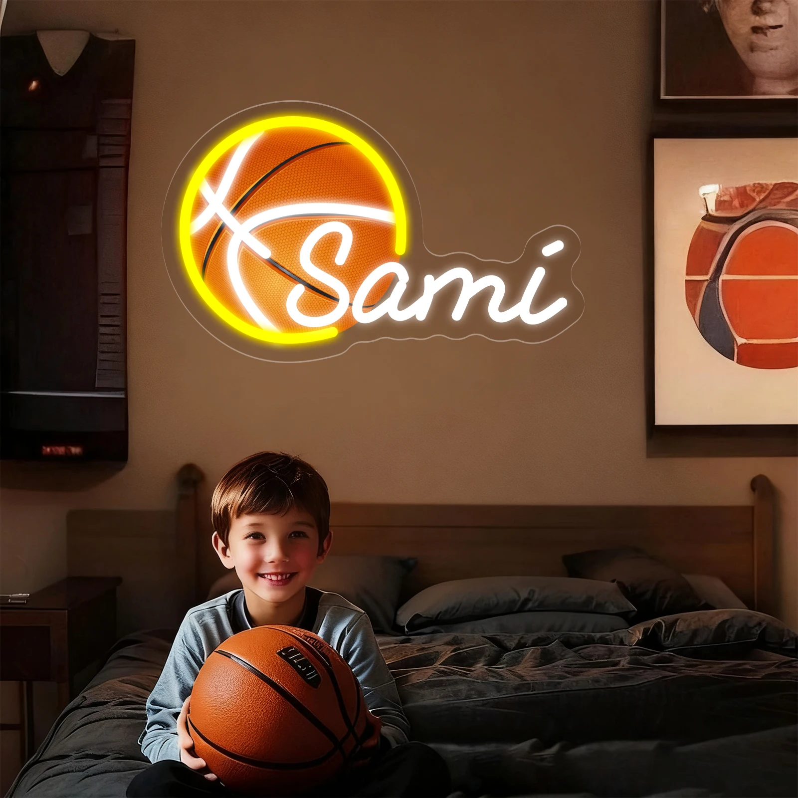 

Изготовленная на заказ баскетбольная неоновая вывеска с УФ-печатным именем, персонализированный светодиодный настенный декор для спальни, уникальный спортивный тематический подарок