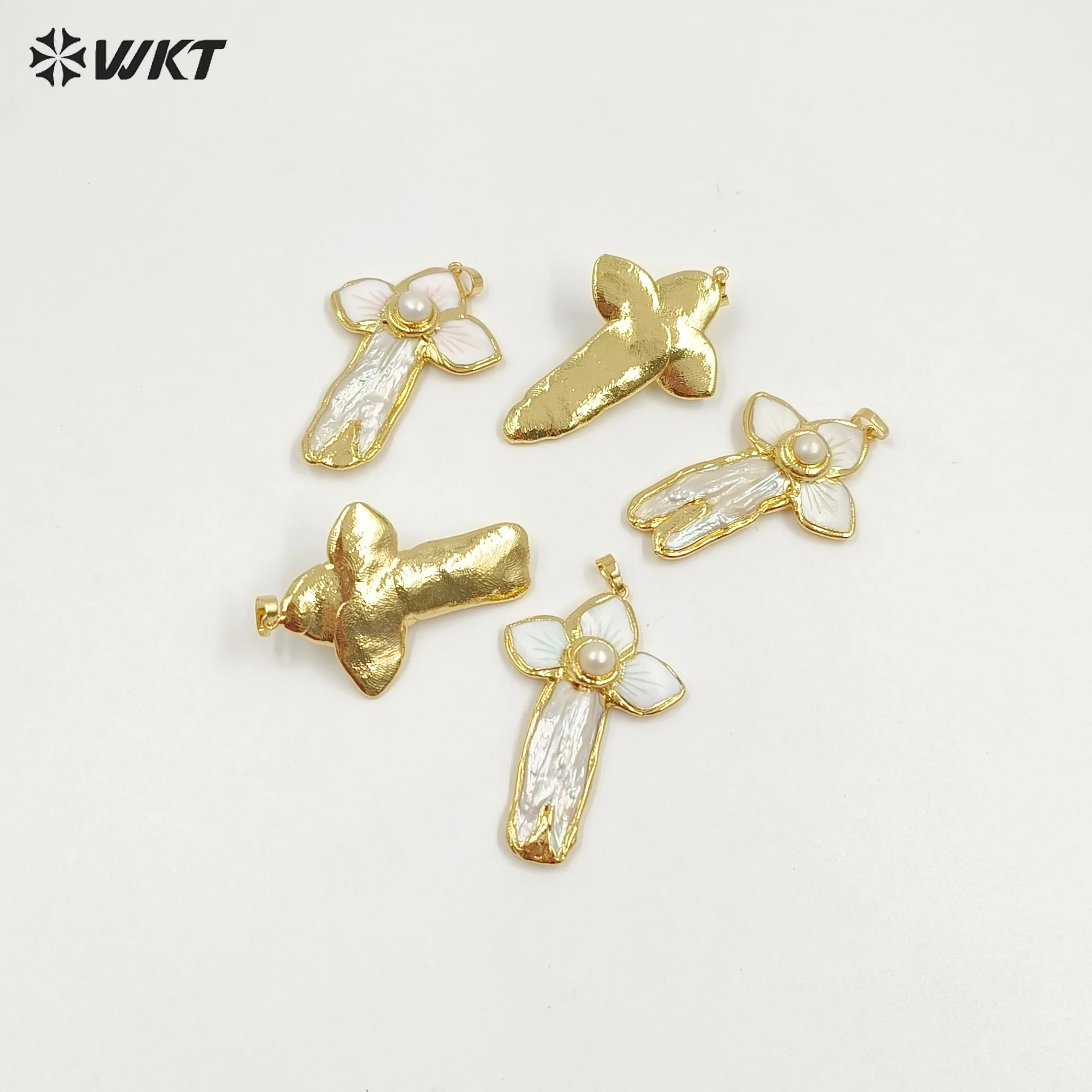 WT-JP416 New Arrival  Handmake Natural Pearl Shell Pendant With Real Gold Plated For Friends Daily ACC