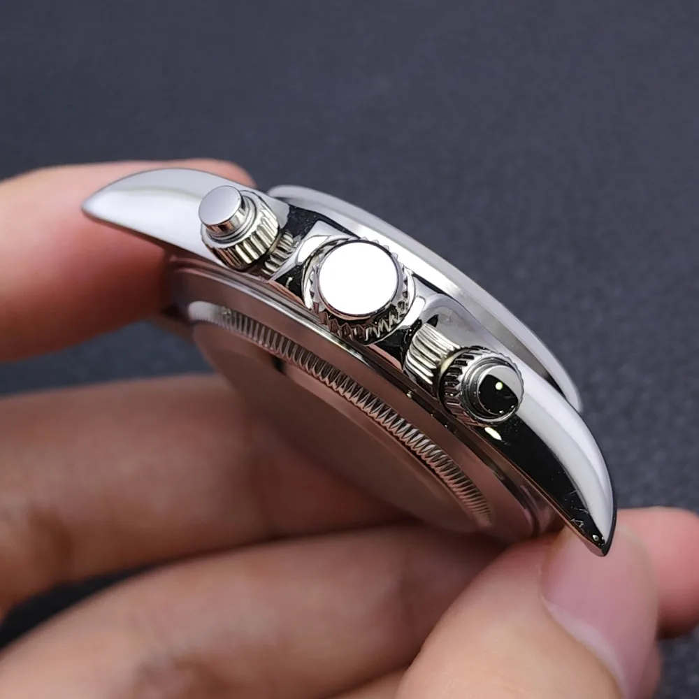 39.3mm VK63 Silvery/Gold Men's Watches Steel Case FIT VK63 Movement Case Watch Accessories Watch Parts Fits 20mm Strap Watch Box