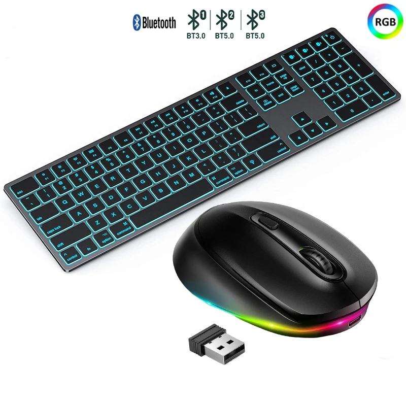 

Backlit Bluetooth Keyboard Mouse Comb Multi-Device Slim Rechargeable Keyboard Backlit Wireless Keyboard Set for Laptop PC