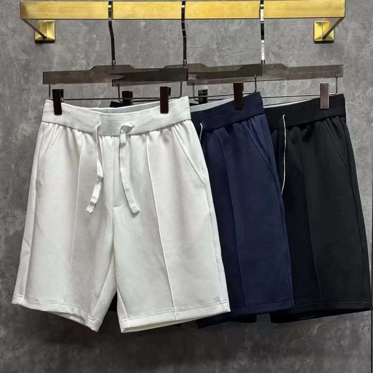 Italy BC Summer Badge Embroidery Old Money Style Men's Elastic Waist Casual Pants Drawstring Breathable Shorts