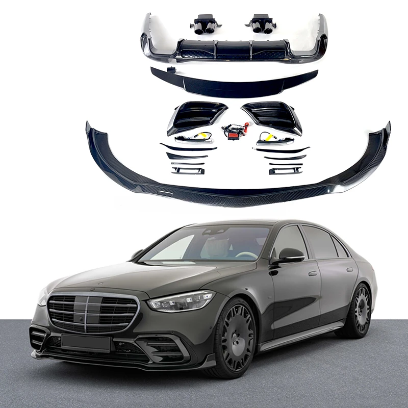 New 2021Year S Class carbon fiber  Auto Parts W223 s350 S500 S450 Upgrade to B Style Front Lip Rear Diffuser W223 Body Kit