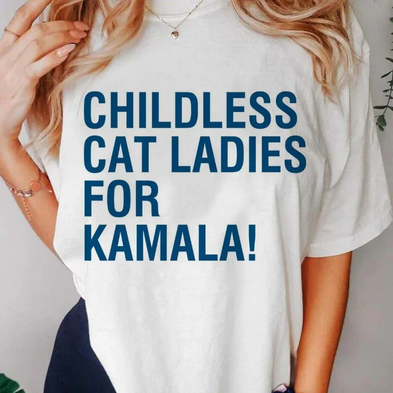 

Женская футболка Kamala с принтом кота без детей, новый топ с рисунком из мультфильма, модная свободная футболка, женская летняя повседневная женская футболка