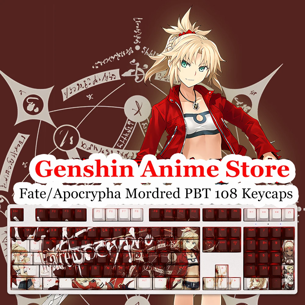 

Fate/Apocrypha Mordred PBT 108 Key Caps Cosplay Props Thermal Sublimation Mechanical Theme Keycap Keyboard Accessories