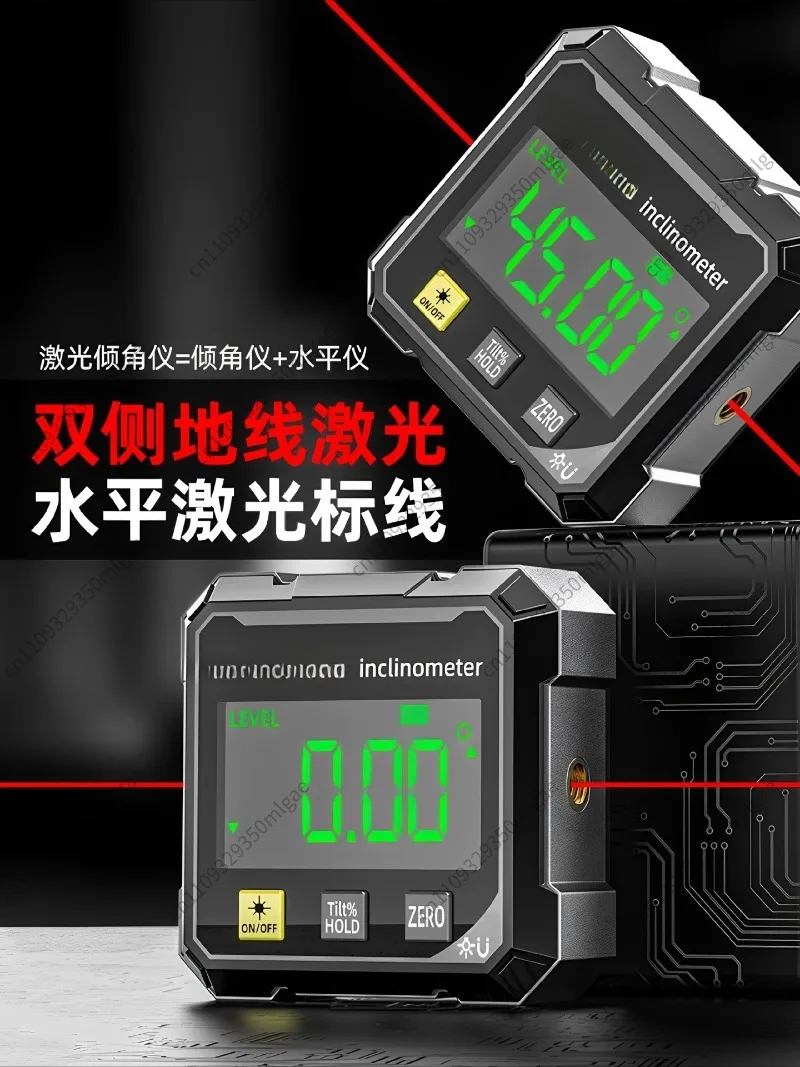 High Precision Laser Level Protractor, Rechargeable Magnetic Electronic Inclinometer for Woodworking Construction