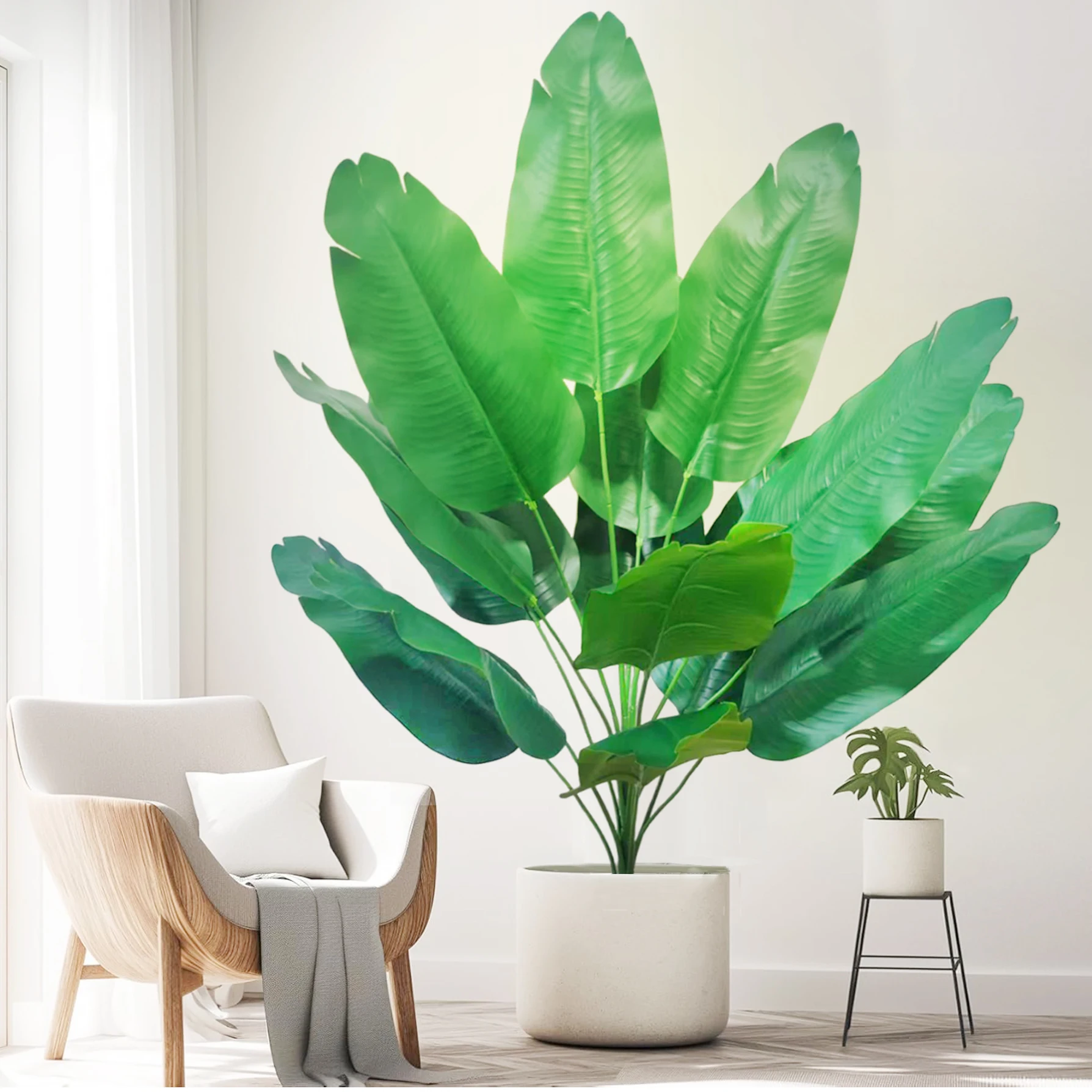55-142cm/55,9 Zoll Große Tropische Palme Künstliche Bananenpflanze mit Blättern in Echt-Optik Strelitzia Reginae Kunstpflanze für Zuhause – Detail 23