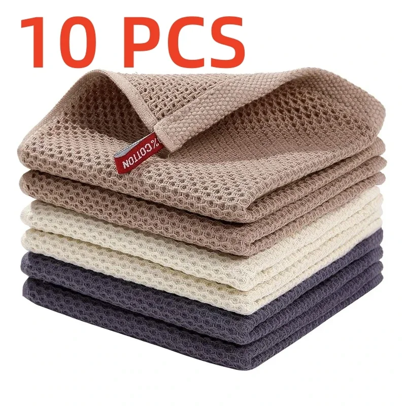 Cotton Towel Soft Absorbent Dishcloth Kitchen Dish Rags Honeycomb Towel Household Cleaning Cloth Wash Cloth Kitchen Accessories