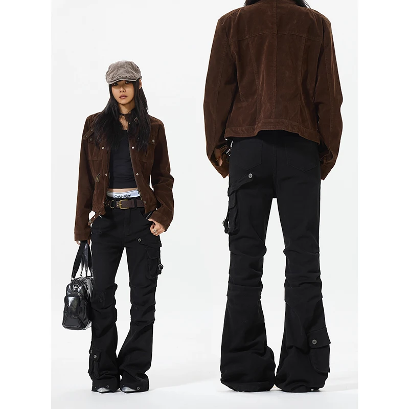 

YIBASHU женские длинные брюки Dark Academia Goblin Core Gyaru Goth с низкой посадкой расклешенные брюки Y2K уличная одежда японский Harajuku гранж