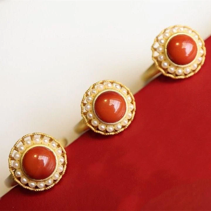 Original Epoxy Enamel Porcelain Craftring Chinese retro palace style gilt light luxury women's brand jewelry