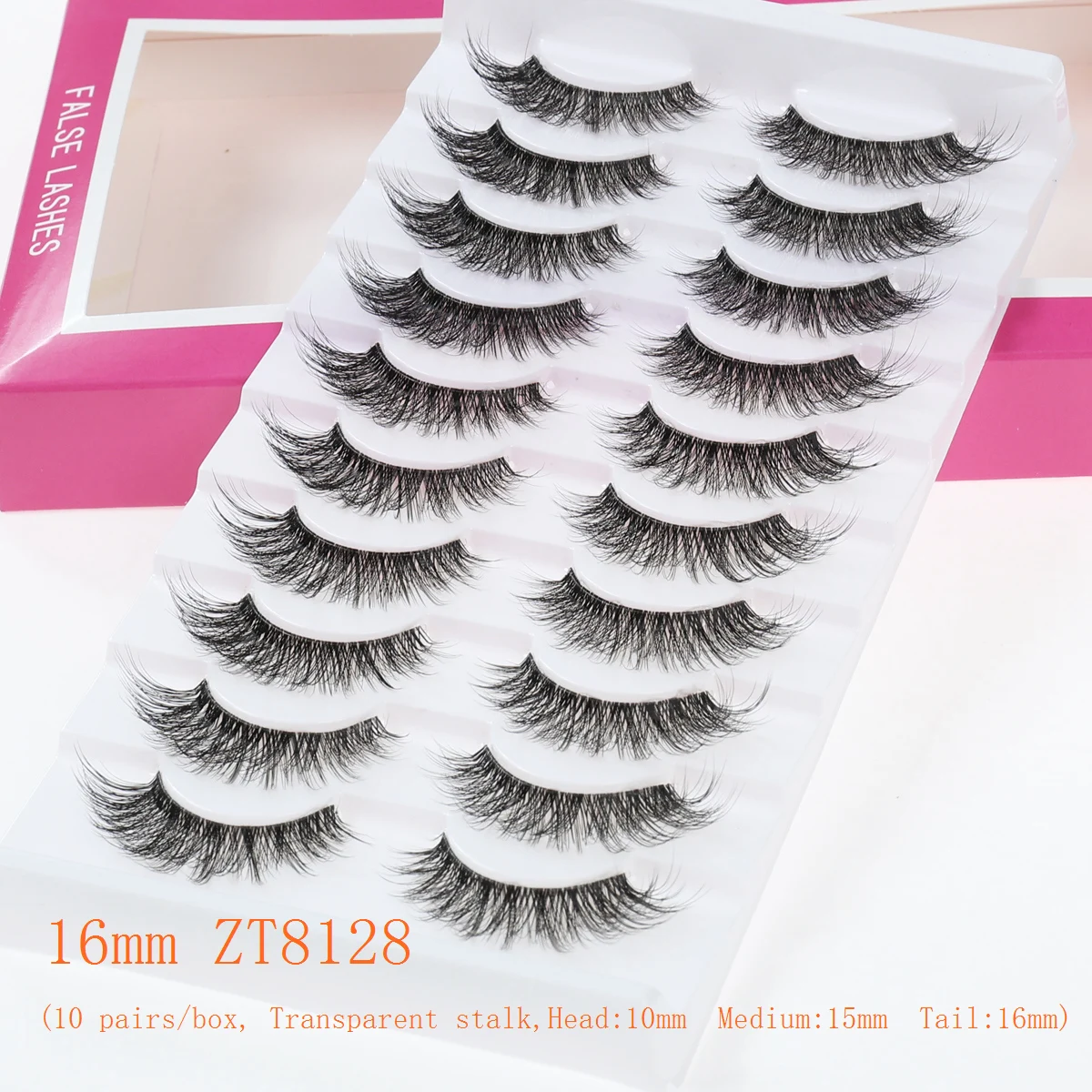 Xuanfeiwu Dense Natural Stage Performance Makeup Tool Artificial Eye Tail Elongated Transparent Stem ขนตาปลอมทั้งชิ้นกาวติดด้วยตนเอง 5D สเตอริโอขนตา