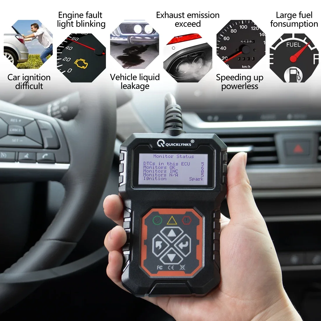QUICKLYNKS T31 Auto OBD2 Diagnostic Tool Code Reader Scanner Tool Check Engine Professional Car Automotive Scanner Portuguese