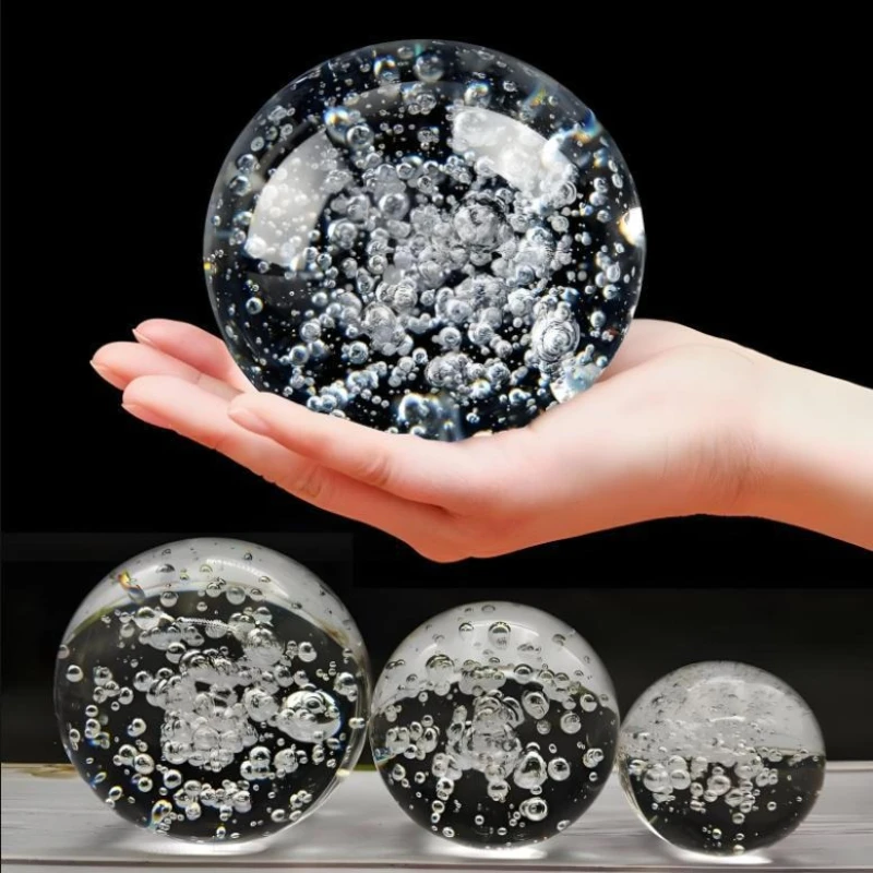 Decoração de bola de bolha de vidro de cristal, ornamento de orbe de bolha de vidro artesanal para fonte, aquário, jardim zen, bonsai e decoração de casa