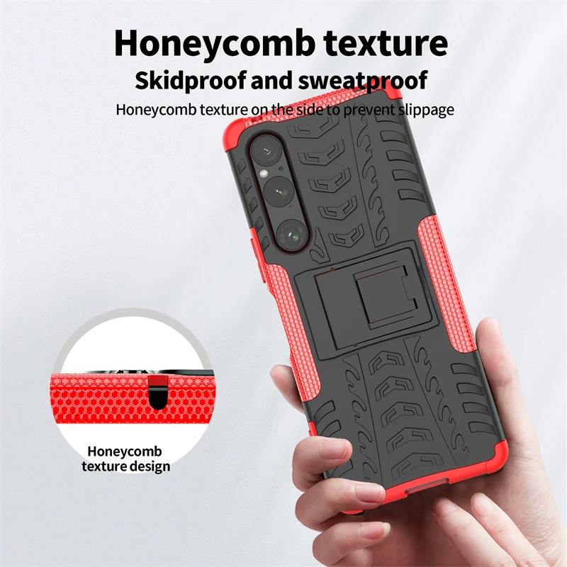 For Sony Xperia 1 V Case For Sony Xperia 1 V Cover Armor Silicone Rubber Anti drop Phone Stand Protect For Sony Xperia 1 V Case