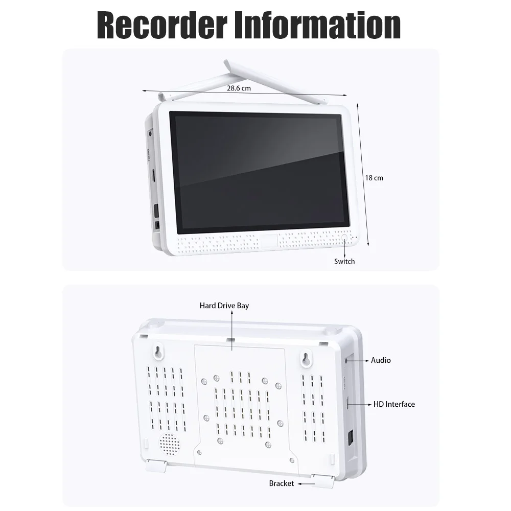 10CH WiFi NVR with HDD Supporting 5MP/4K ONVIF 12-inch screen XMeye/iCSEE Remote Viewing