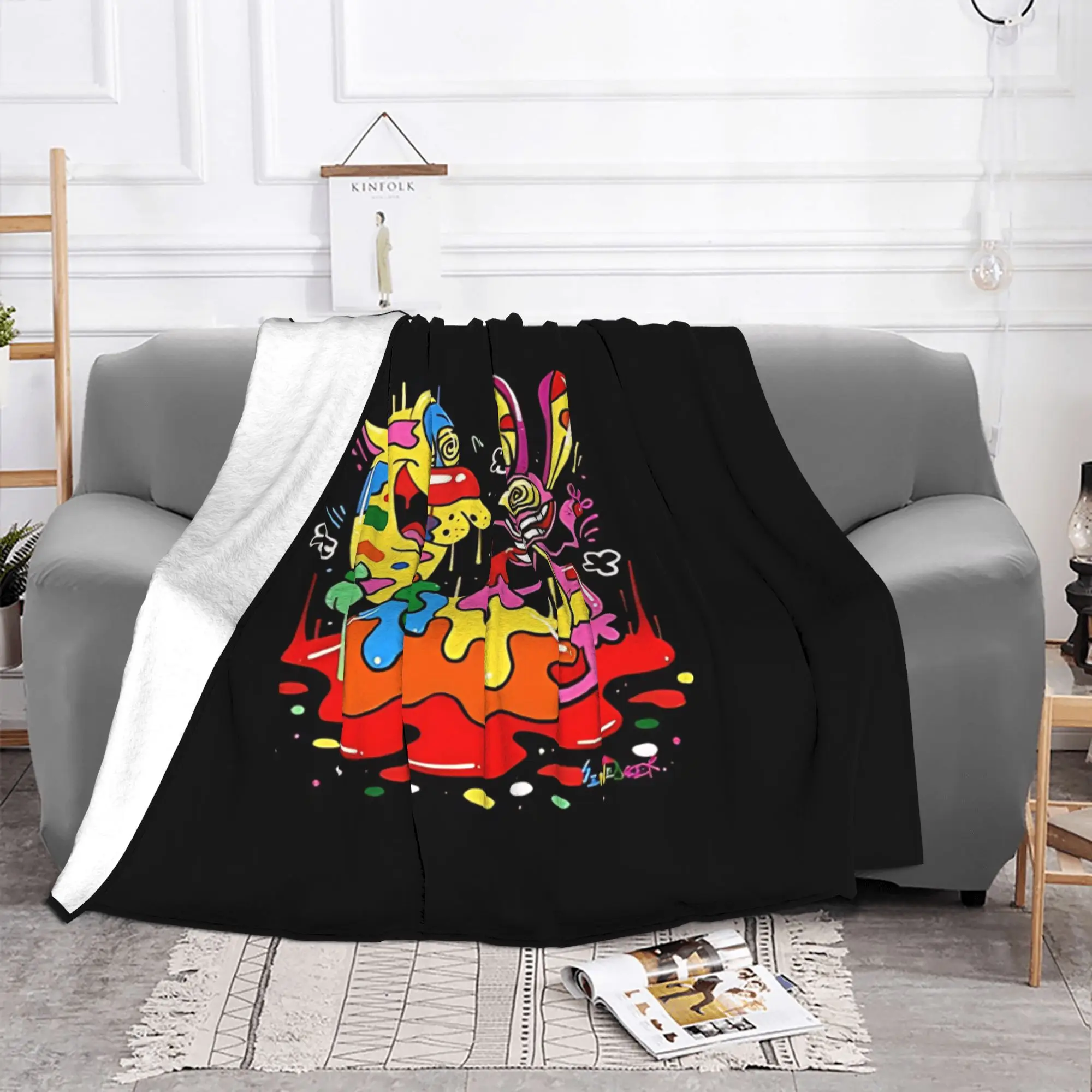 1PC Home Cutecore odd cat rodent pair Ren & Stimpy Blanket Super Cosy Plush Home Living Room Sofa Halloween