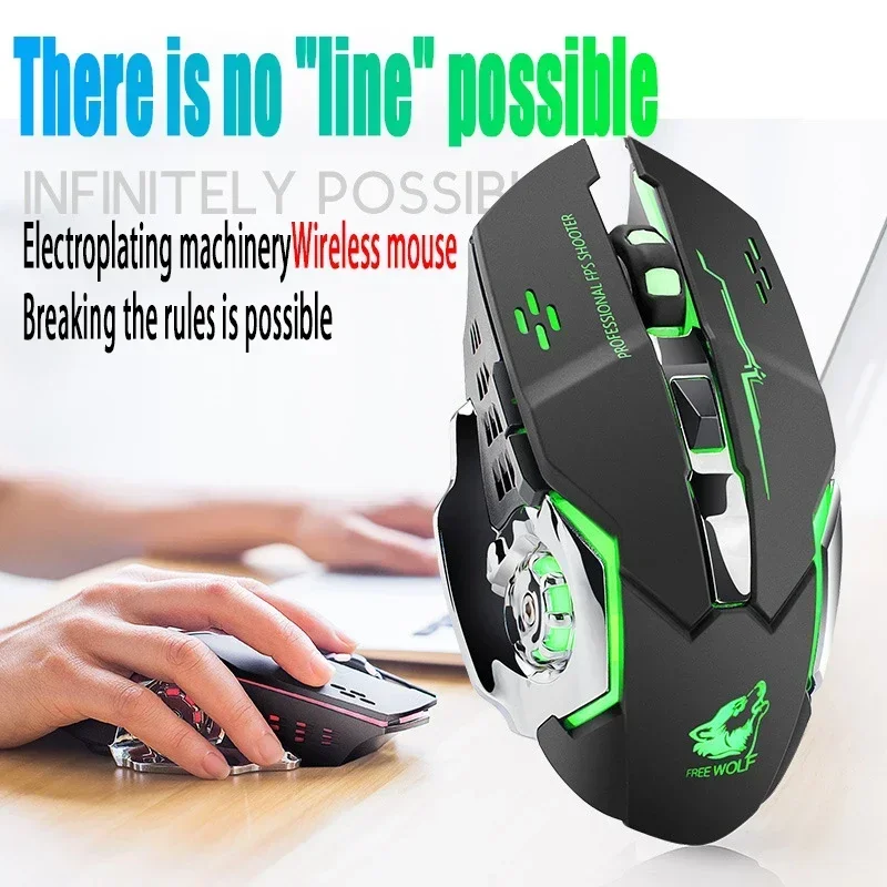 

Free Wolf X8 Wireless Mouse Charging Gaming Mouse Mute Backlit Mechanical Ergonomic Optical Computer Accessories for Pc Laptop