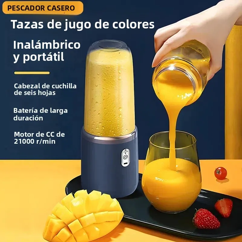 Extractor de Jugos Portátil Recargable HOMEFISH, Vaso para Jugos Pequeño, Multifuncional para el Hogar y Exteriores, con 2 Vasos para Mezclar Jugos