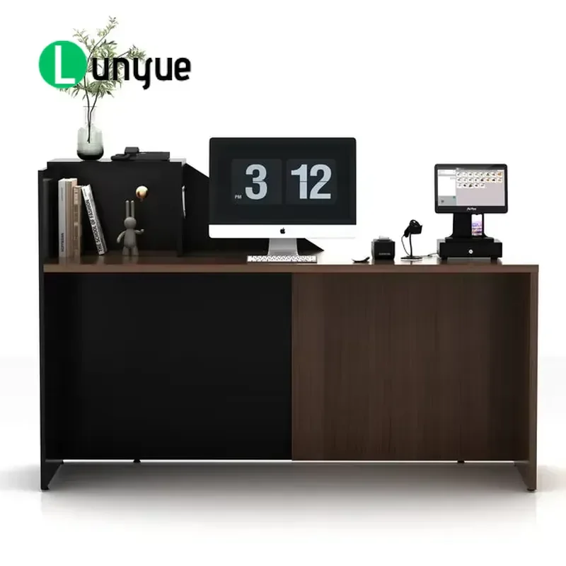 Wood Reception Desk for Office Building Front and Beauty Shop Consultation Table Modern Style Sturdy Design