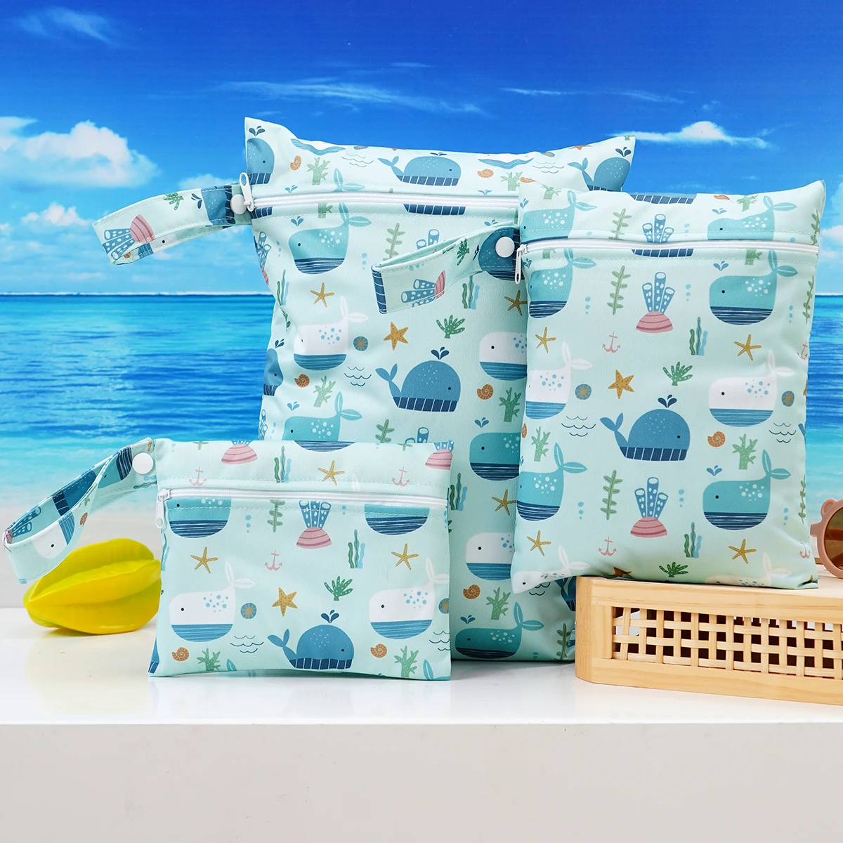 Elinfant 3PCS Waterproof Diaper Bags For Cloth Diapers,Washable Reusable Storage Bag Portable Wet Dry Bag For Swimsuits