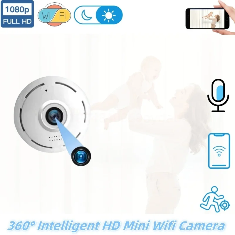 

1080P HD Mini Wifi Camera 360 Panorama Wirless Voice Intelligent Monitoring Cam Smart Home Night Vision Motion Detection Monitor