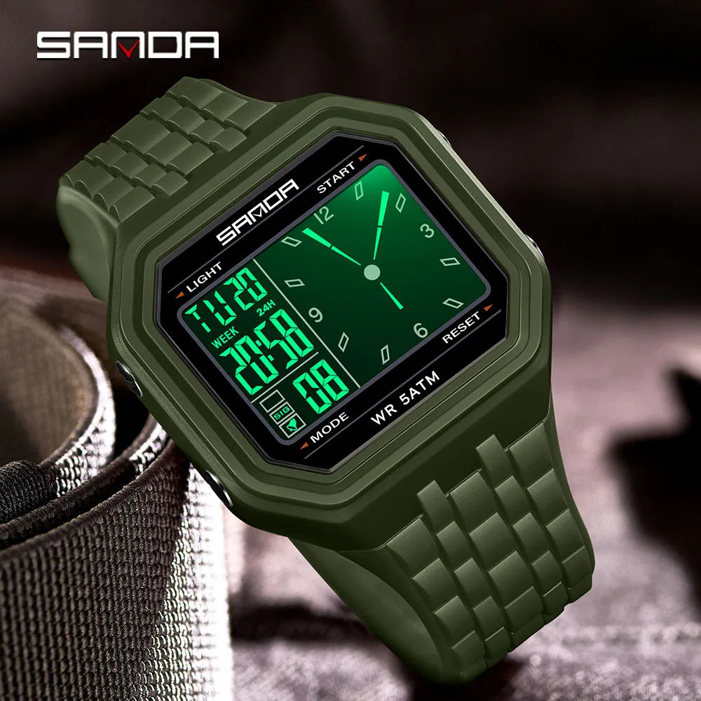 SANDA 6367 Outdoor Electronic Watch Men's 50m Waterproof Night Light Multifunctional Student Trend Dual Screen Sports Watch