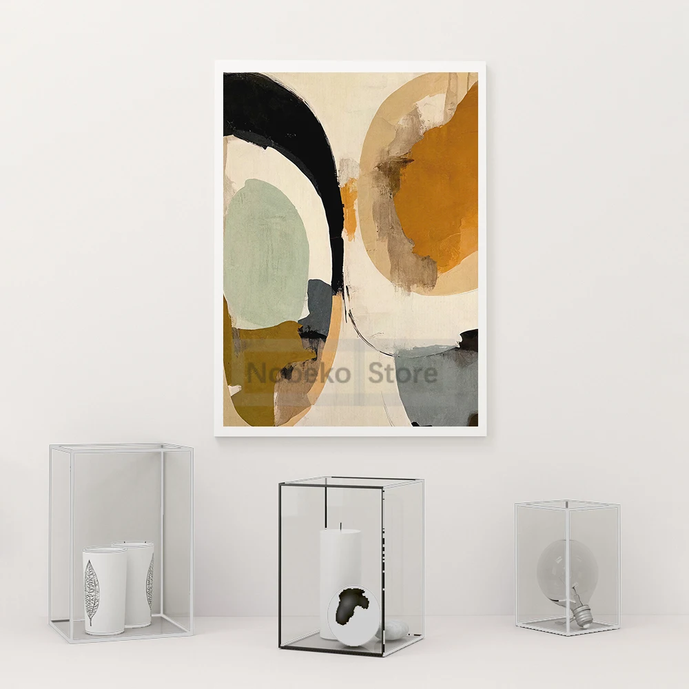 Japandi Abstract Poster Green and Gold Wabi Sabi Neutral Prints Canvas Painting Wall Art Home Room Modern Minimalist Decoration