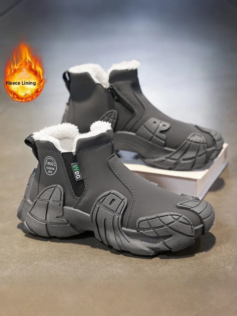

Мужские высокие зимние ботинки с меховой подкладкой, водонепроницаемые, нескользящие, кожаные, утепленные, для защиты от холода и снега