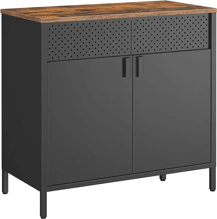 Credenza portaoggetti, tavolo da Buffet con ripiani regolabili, armadio portaoggetti da pavimento, struttura in acciaio, nero/bianco