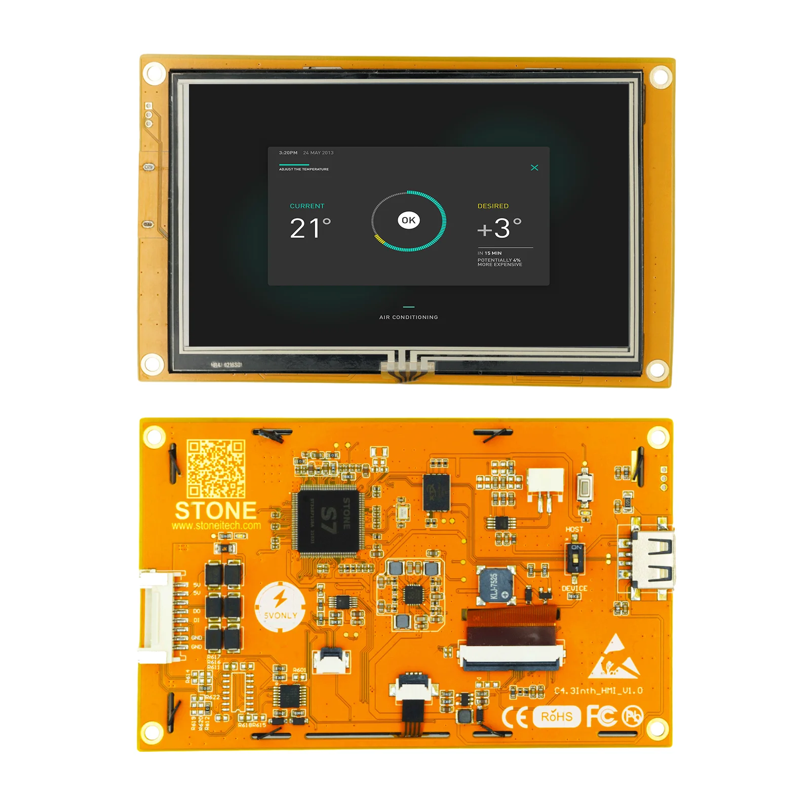 4.3 Inch Industriële Lcd Module + Controller Board + Programma + RS485/ RS232/Ttl/Usb Poort