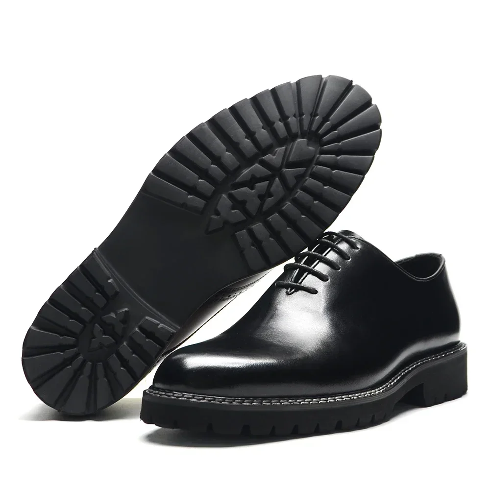 Elegant Black Men\'s Dress Shoes High Quality Genuine Natural Whole Leather Man Sneakers Social Business Office Round Toe Oxfords