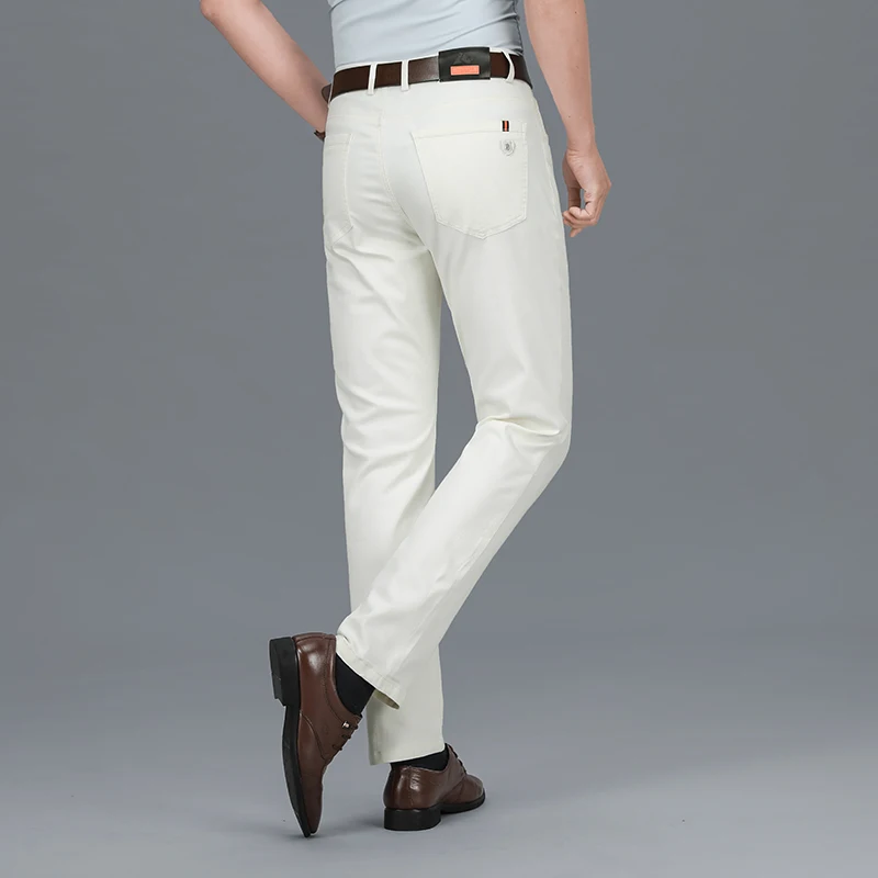 2024 Summer Thin High-End Stretch Business Jeans Men's Simplicity All-Matching Straight Loose Fashion Office Trousers