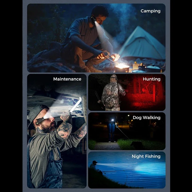 كشافات LED قابلة لإعادة الشحن مثبتة على الأذن مع ضوء أحمر، مستشعر حركة، شحن USB للعمل والتخييم والمشي لمسافات طويلة والجري