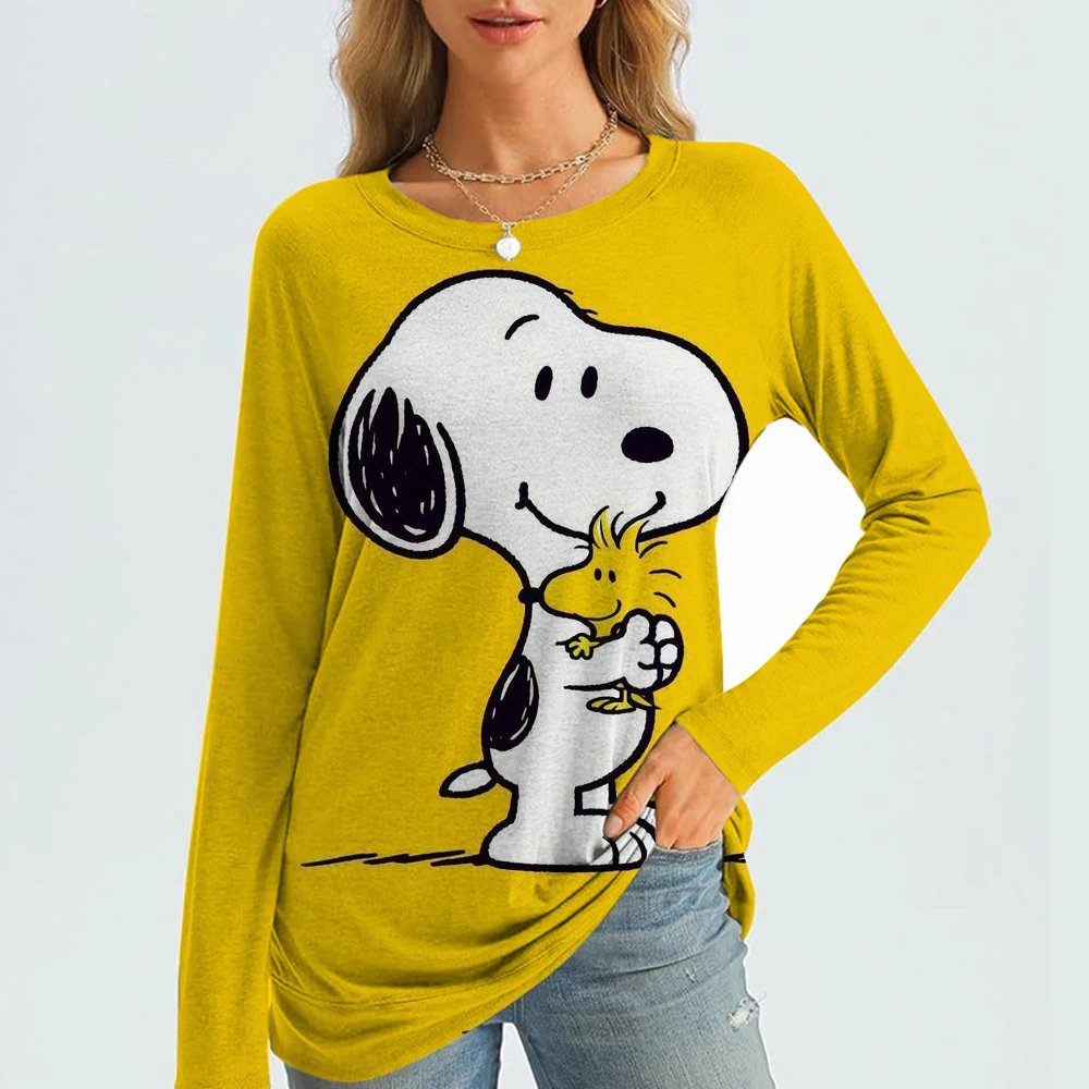 

Fashionable women's sports shirt Snoopy 3D printed pattern y2k long sleeved T-shirt casual loose O-neck T-shirt long sleeved top