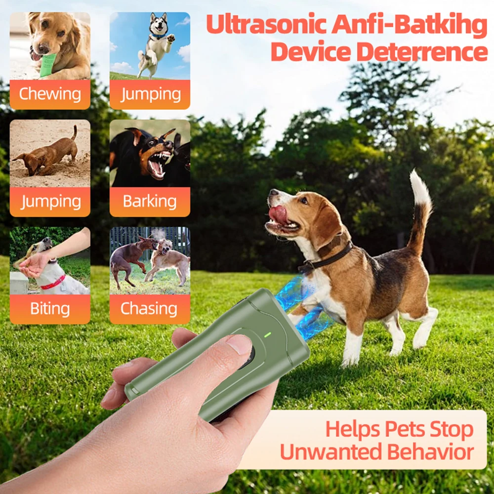 Ultrasonic Dog Repeller Anti Bark Device for Dogs Barking Deterrent with LED Flashlight Stop Bad Behavior Without Screaming Clap