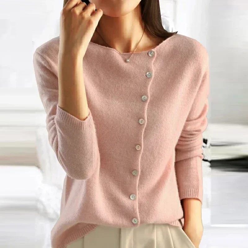 2023 Autumn Knitted Sweaters Vintage Single-breasted Cashmere Cardigan Women Loose Round Neck Thin Outer Wear Sweet Small Coat